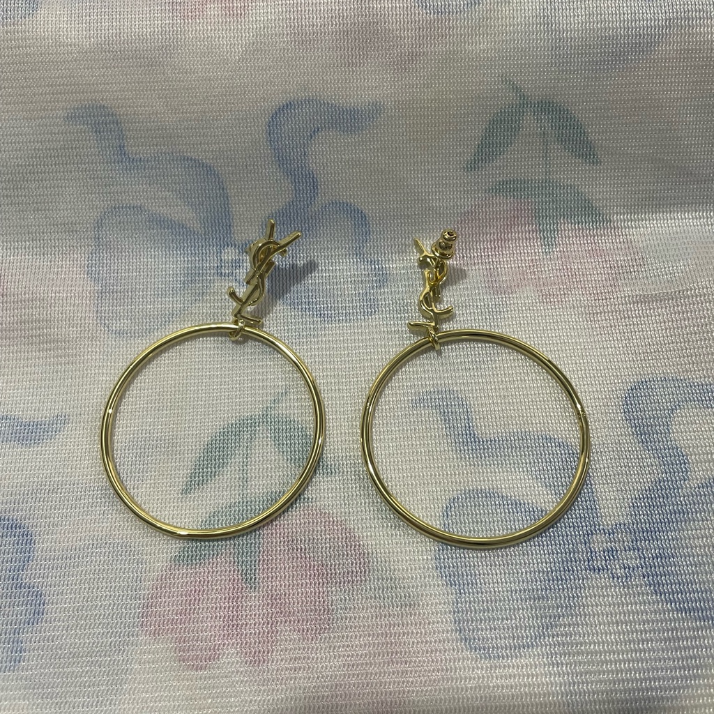 Saint Laurent Gold Hoop Earrings With Signature Monogram Detail